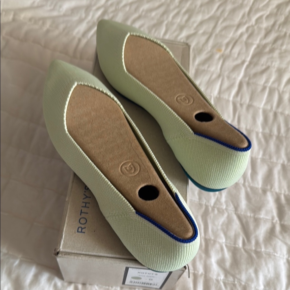 Rothy's Light Green Flats with Blue Trim
